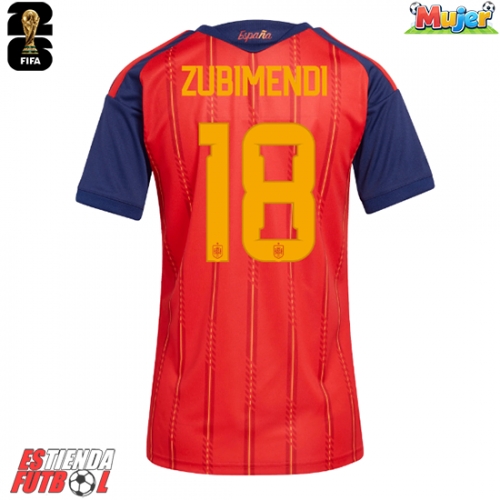 España Martin Zubimendi #18 Primera Equipación Mujer Mundial 2026 Manga Corta